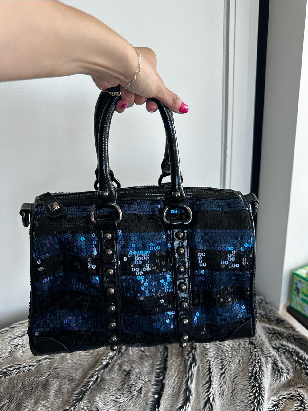 Betsey Johnson, Sequined Black & Blue Satchel Handbag